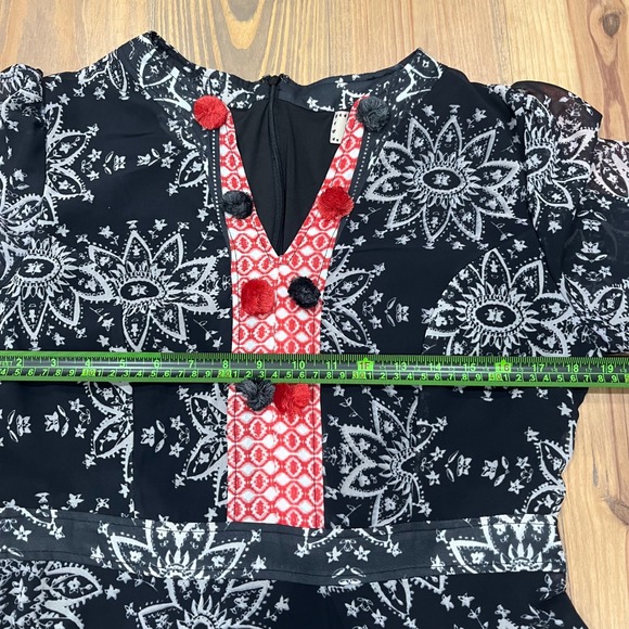Sheryl‎ Crow Maxi Dress Black White Red Long Sleeve V Neck Boho Festival sz 10 - Picture 7 of 13